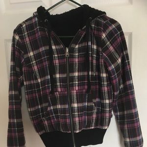Purple and Black Plaid Hoodie Sweater